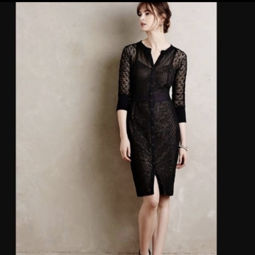 Anthropologie Beguile by Byron Lars Black Lace Floral Sheath Dress